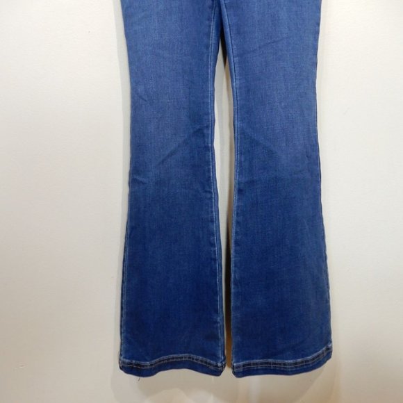 FREE PEOPLE Crvy Hyde Park Flare Leg JUMPSUIT Size 2 XS Blue Stretch Denim NEW - Picture 6 of 9